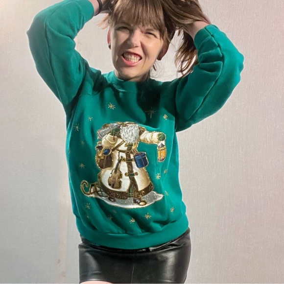 Vintage green Santa crew neck sweatshirt, M. - Picture 1 of 4